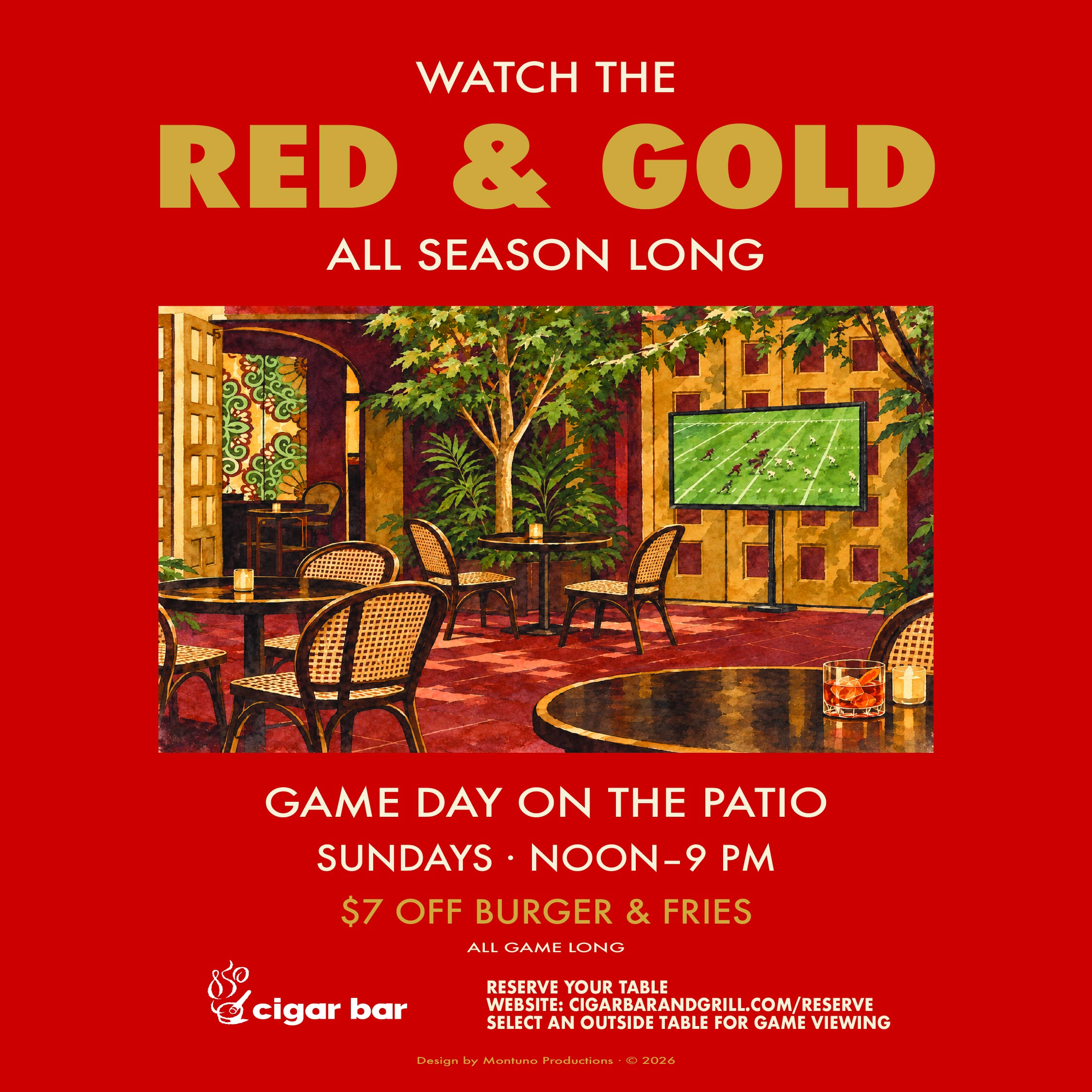 CBG-Red--Gold-2026-Season-Square Cigar Bar & Grill | Dining, Drinks & Entertainment